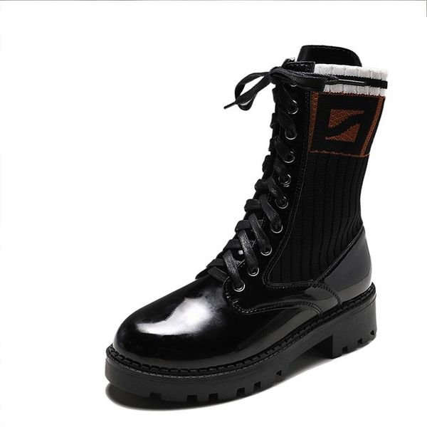 

boots autumn and winter women ankle thick-heeled female stretch socks thick-soled motorcycle, Black