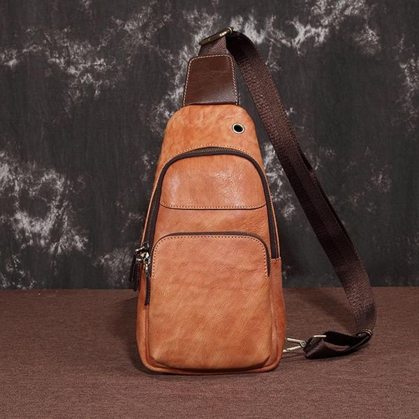

backpack genuine leather male chest bag rucksack cross body casual natural skin multi-pockets men shoulder sling bags