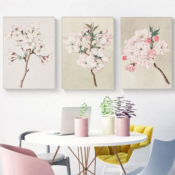 

paintings cherry blossom poster vintage botanical canvas painting flower neutral art print modern wall picture for living room home decor