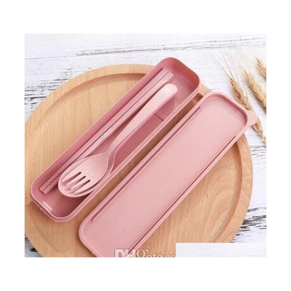

wheat straw travel tableware cutlery set with dinnerware case eco-friendly spoon fork chopsticks set outdoor portable jllhxd xmhyard