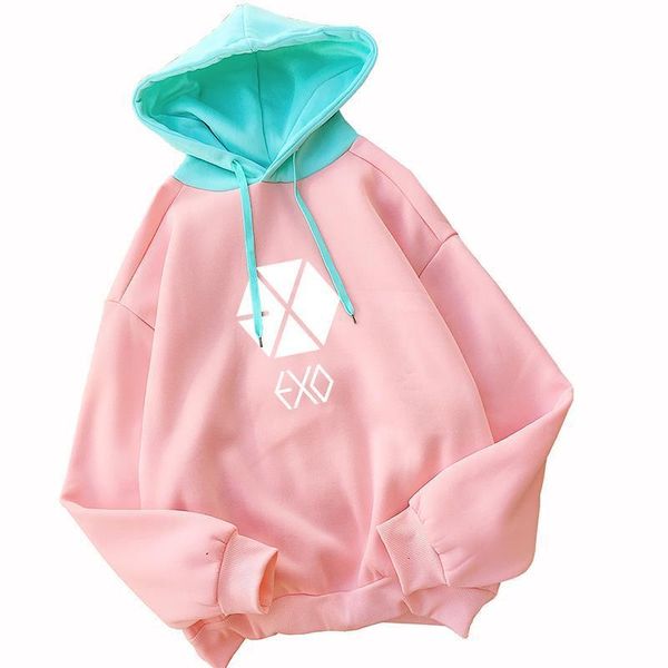 

exo hoodies sweatshirt women korean kpop pullover streetwear casual fleece pink green spell color splicing sudadera mujer hooded, Black