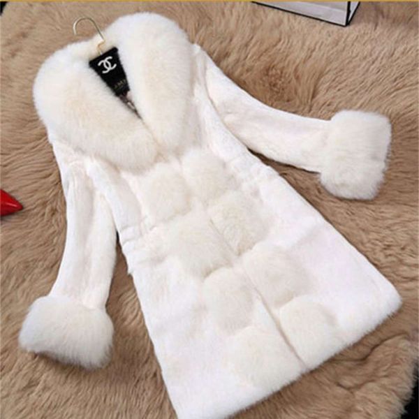 

designernew lady mid long 2020 rex product big rabbit fox collar mink coat imitation fur, Black