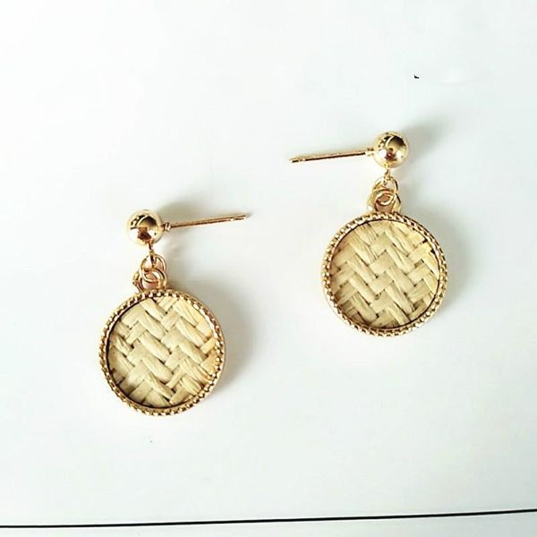 

stud fashion temperament holiday grass rattan woven circle earrings geometric retro simple jewelry, Golden;silver
