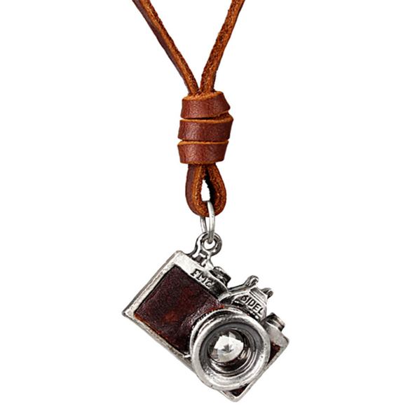 

pendant necklaces antique personality pull adjustment men and women cowhide necklace alloy camera long, Silver