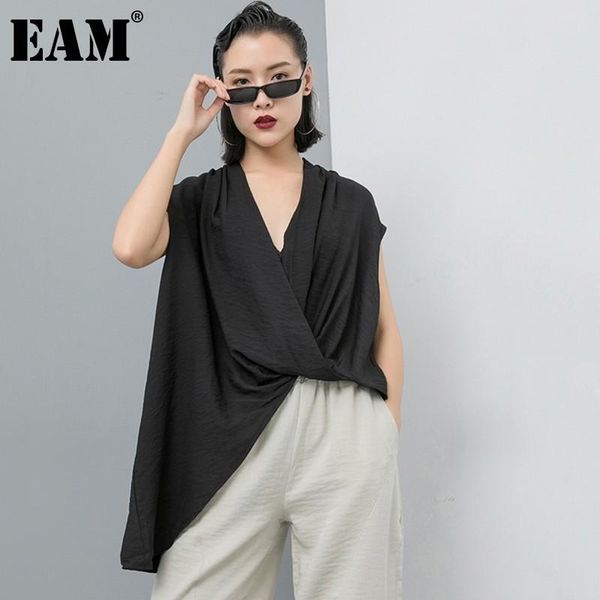 

women's blouses & shirts [eam] women white irregular split big size blouse v-collar sleeveless loose fit shirt fashion tide spring summ