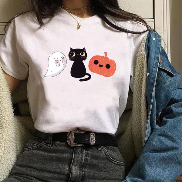 

women print clothes graphic cartoon pumpkin 90s style fall autumn halloween lady tees female t shirt womens t shirt, White
