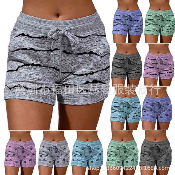 

summer striped pentagram quick drying shorts yoga pants sports waist stretch shorts 2178#, Black