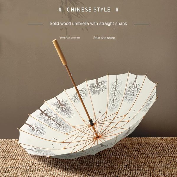 

umbrellas tree pattern umbrella with wooden long handle 16 bone manual retro warerproof for festival gift parasol