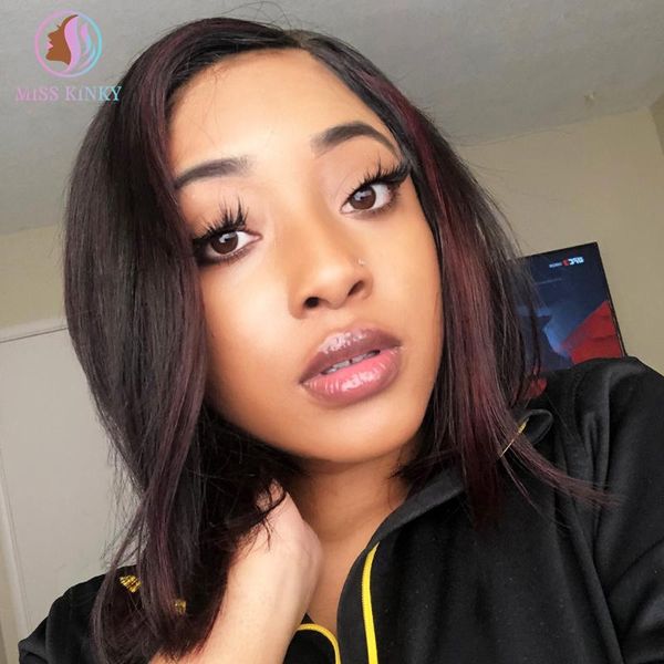 

highlight color lace front wigs 99j straight bob human hair wigs virgin hair short bob wig 13x6 lace front wig, Black;brown