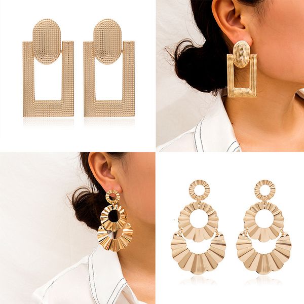 

jewelry personality versatile hollow out square bump geometric fold circular splicing earrings female, Silver