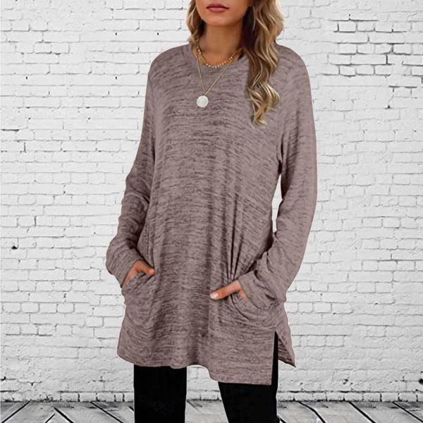 

women's blouses & shirts oversize autumn winter women blouse o neck loose solid color long sleeve pocket tunic casual female streetwea, White