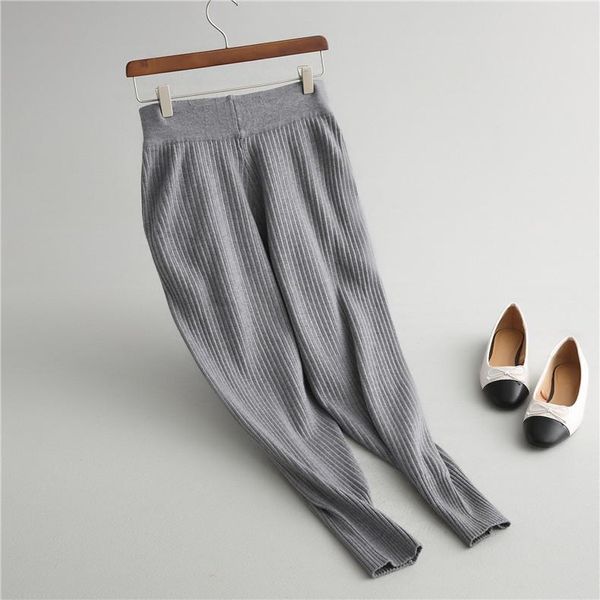 

women's pants & capris 2021 retro women brief vertical striped elastic waist warm knit trousers basic winter ankle-length sweater harem, Black;white