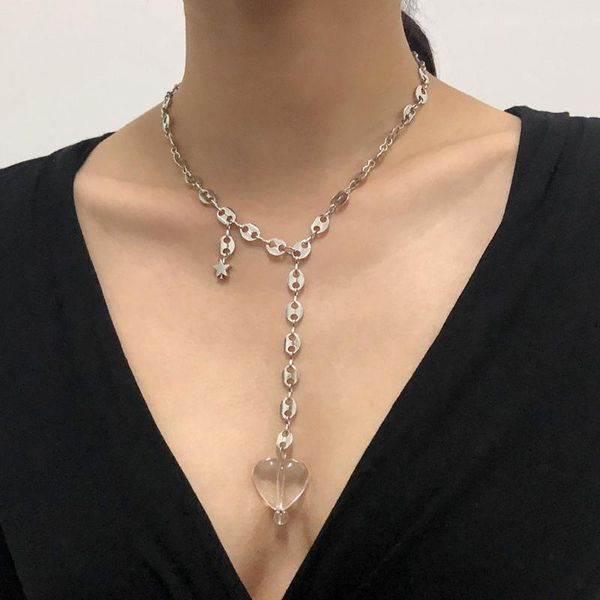 

pendant necklaces transparent resin heart necklace for women pig nose chains female clavicle chain short 2021 fashion jewelry, Silver