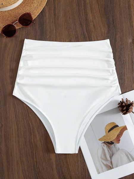 

ruched high waisted bikini bottom 609h#, White;black