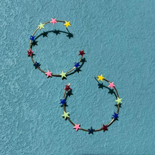 

hoop & huggie lost lady creative earrings color five-pointed star ing big trend alloy jewelry wholesale direct, Golden;silver