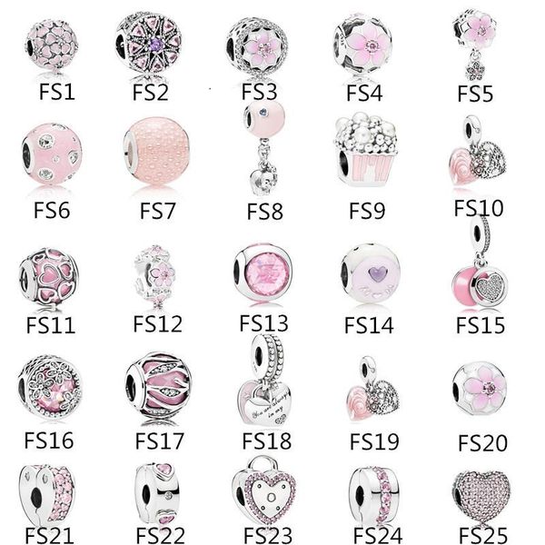 

2021 authentic 925 sterling silver fits pandora bracelet beads pink charms for european snake charm chain necklace fashion diy jewelry, Black