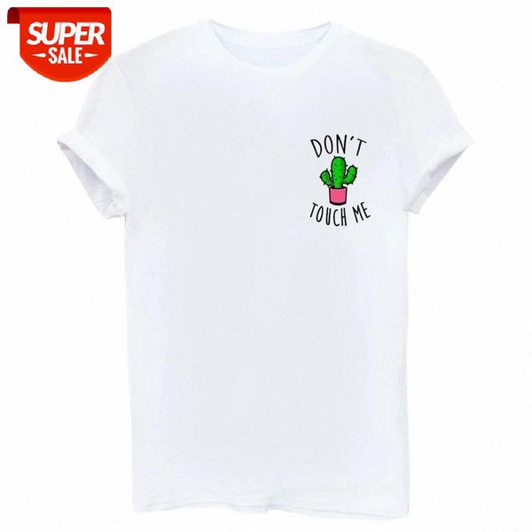 

sunfiz YF 1pcs DON'T TOUCH ME Lettrer Print T Shirt Cactus Cartoon Graphic Tee Short Sleeve Casual Shirts Tops For Lady #0M2C, White