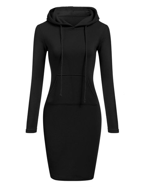 

2021 spring autumn hoodies dress women fashion slim hooded long sleeve solid pencil hoodie dress bodycon pencil dress, Black