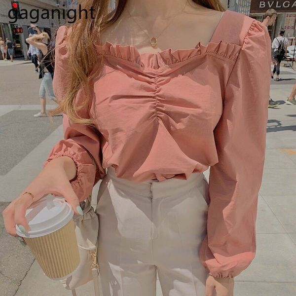 

gaganight elegant solid women blouse slim office lady shirt long sleeve v neck spring summer blusas chic korean 210308, White