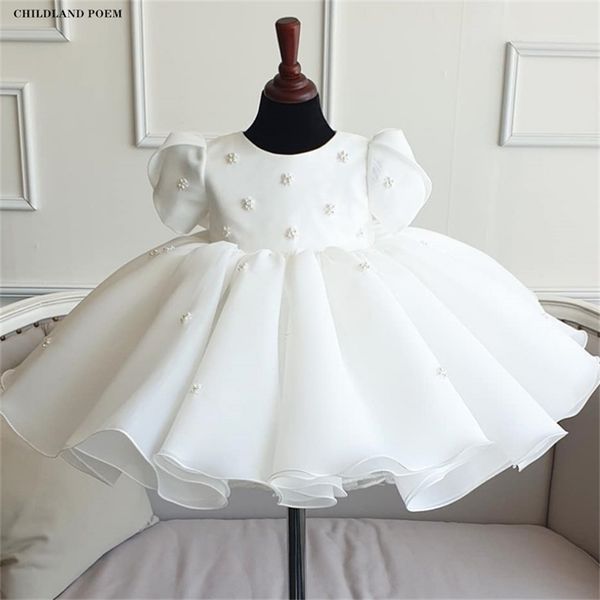 Baby 1st Birthday Party Abito da sposa Pearl Princess Girls Dress Pizzo Abiti per bambini Per ragazza Abito da battesimo per bambini Abito da ballo per adolescenti 210303