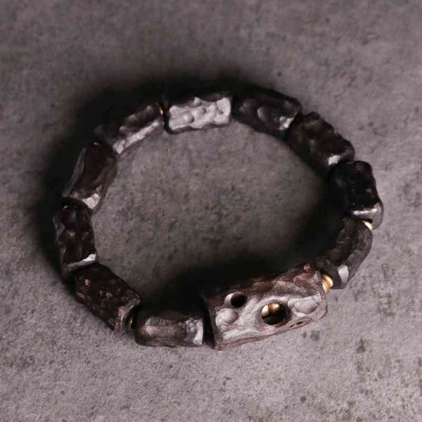 

handmade texture ebony hand string trendy man irregular hollowed out creative designer bracelet, Golden;silver