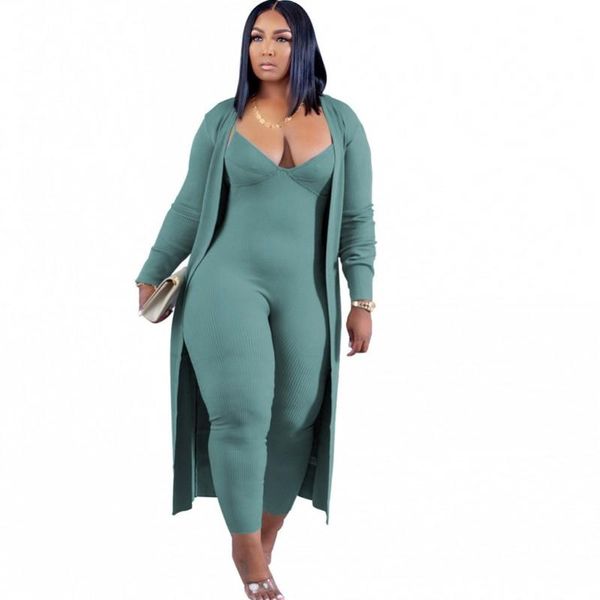 

women's two piece pants 2 cardigan and jumpsuit set women spaghetti strap skinny rompers 2021 knitted ribbed street style casual jumpsu, White