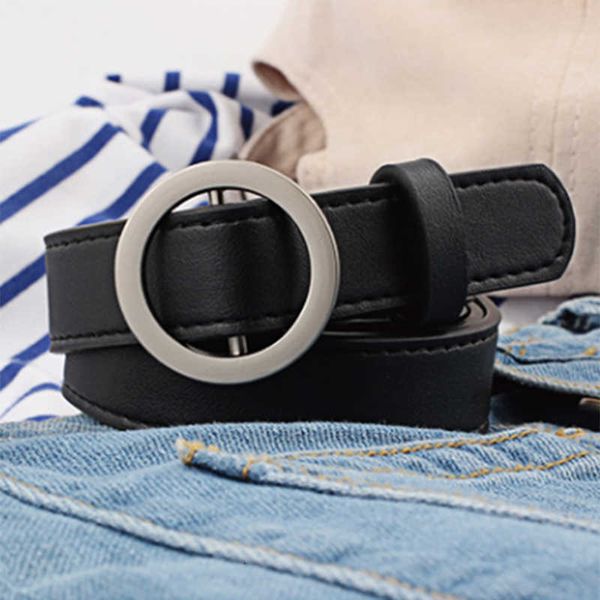 

vintage ladies round buckle wide belts for women strap fashion casual pu leather non-perforated female belt cinturon mujer, Black;brown