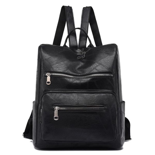 

backpack for women 2021 female backbag artificial leather youth large capacity bag black multi-function waterproof