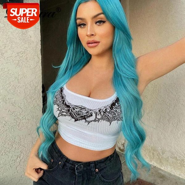 

dulzura bat print knitted striped women crop tanks bodycon 2020 summer festival clothing streetwear gothic club party #mm2u, White