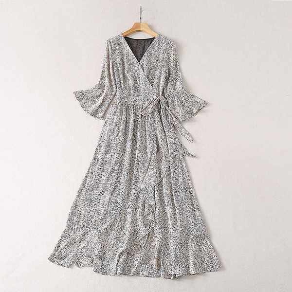 

excellent quality est designer women's fashion summer v-neck retro flare 3/4 sleeve dot print elegant dress 210526, Black;gray