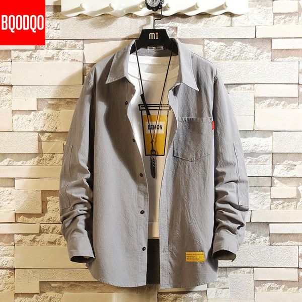 

men's casual shirts bqodqo 2021 shirt for men fashion long sleeve streetwear oversized male solid color summer clothing loose, White;black