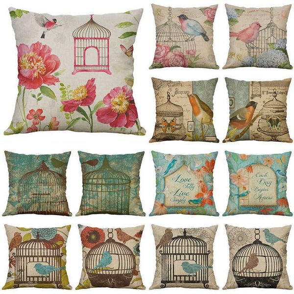

cushion/decorative pillow 18'' inch birdcage throw home decor case cotton sofa cushion linen cover