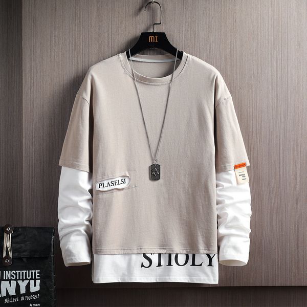 

2021 autumn oversized fashion fake two male tshirt parts long casual sleeve the neck shirt for man t y10g, White;black