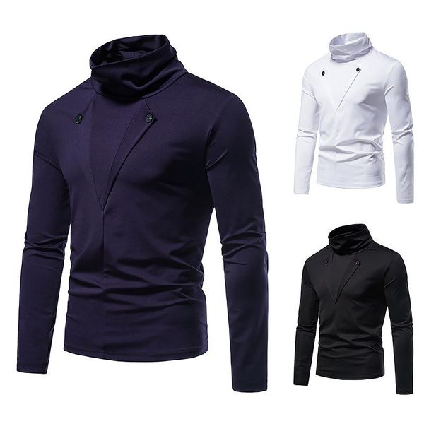 

men's hoodies & sweatshirts 2022 hollow placket zipper design pullover high neck bottoming t-shirt, Black