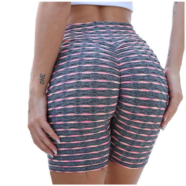 

yoga outfits ladies sport shorts color striped fitness high waist stretch short leggings seamless training tights a20, White;red