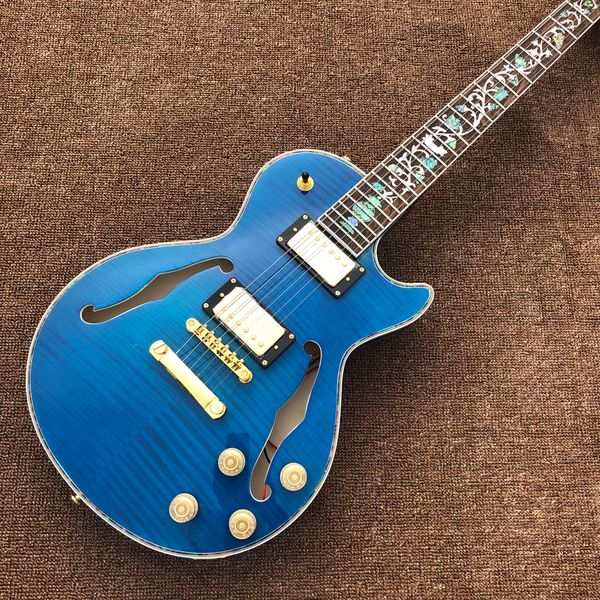 

flower abalone fingerboard electric guitar, maple double f hollow body