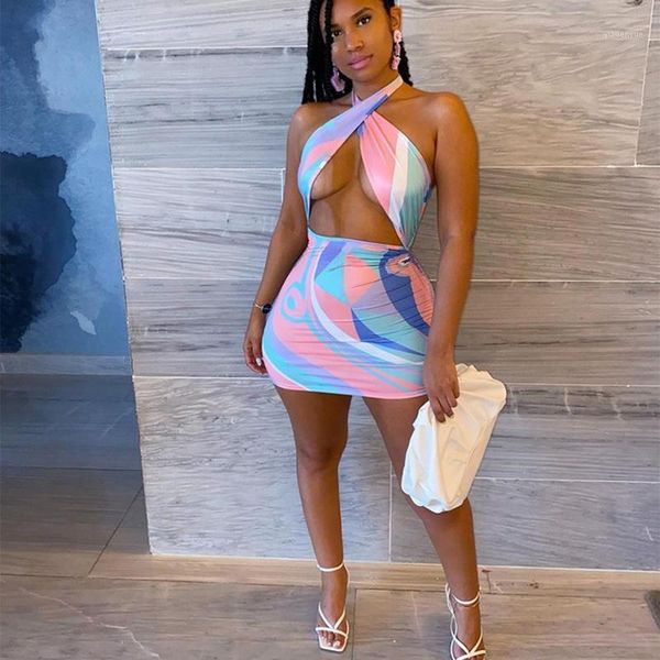 

casual dresses female backless mini dress summer striped halter neck sleeveless hollow out bodycon skinny streetwear club for women, Black;gray