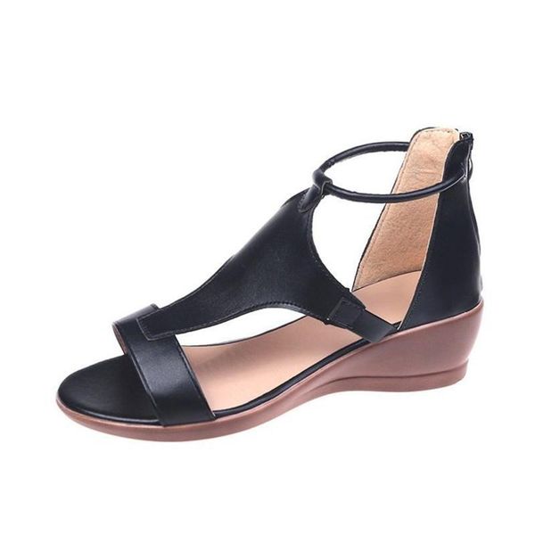

sandals 2021 summer leisure fish mouth casual female rear zipper wedge large size european and beautiful shoes, Black