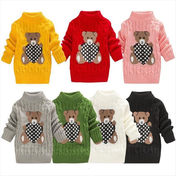 

winter cute boys girls sweaters pullover children clothes baby girl candy color cartoon bear knitted warm sweater kids outerwear, Blue