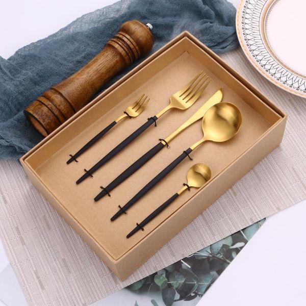 Besteck-Sets 30 Stück Schwarz Gold Küchenutensilien Edelstahl Besteck Set Hochzeit Geschirr Abendessen Service Gabel Messer Löffel Drop