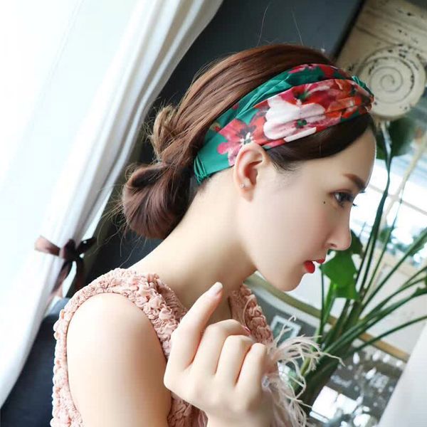 

designer silk elastic women headbands fashion girls strawberry hair bands scarf headwrap hair accessories gifts dropship, Silver