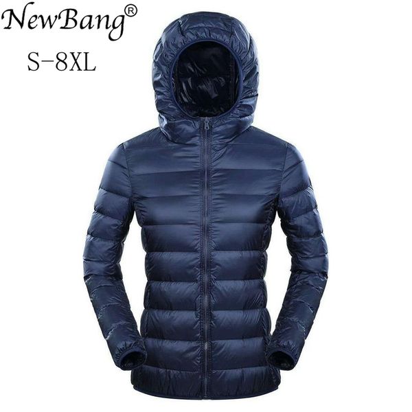 

Newbang - super light down women's jacket, thin warm windbreaker, Hoodie, big feather, 7XL, 8xl, winter, Black