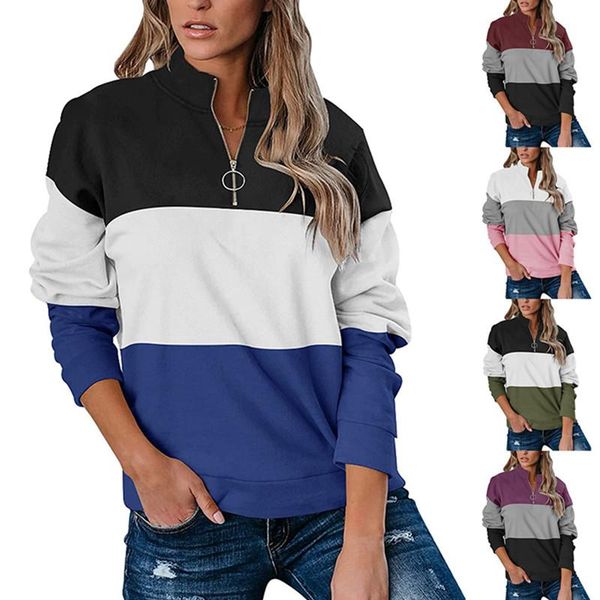 

women's hoodies & sweatshirts olomlb autumn winter zipper turtleneck long sleeve sweatshirt loose casual fashion color matching ladies, Black