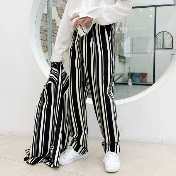 

2021 striped men's fashion business casual wide-leg men straight-leg suit mens pants fauz, Black