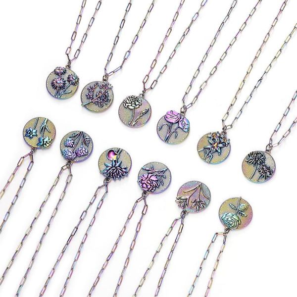 

pendant necklaces 2021 colorful birth month flower round oval cross chain zinc alloy necklace for women ladies about 46cm-1 piece, Silver