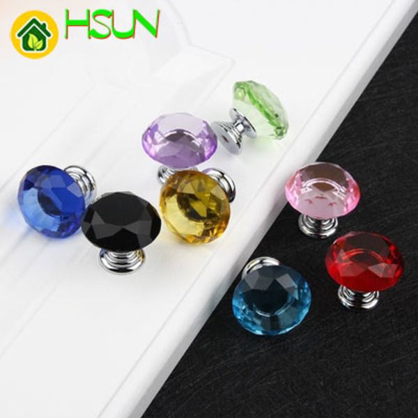 

30mm diamond crystal colorful handle modern wardrobe door small handle wine cabinet drawer handle single hole knob