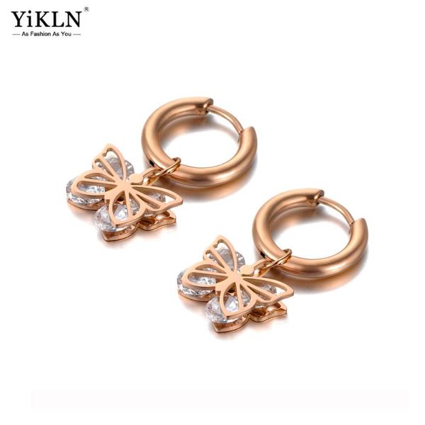 

hoop & huggie yikln original design cz crystal butterfly earrings stainless steel trendy animal for women girls ye20127, Golden;silver