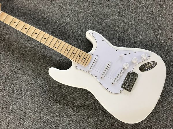 

white electric guitar with 3s white pickups, maple neck,big headstock,chrome hardwares,offering customized services