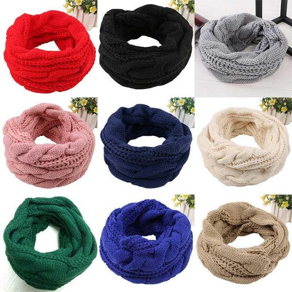 

scarves warm knitted scarf women solid color neck warmer ring knit snood, Blue;gray