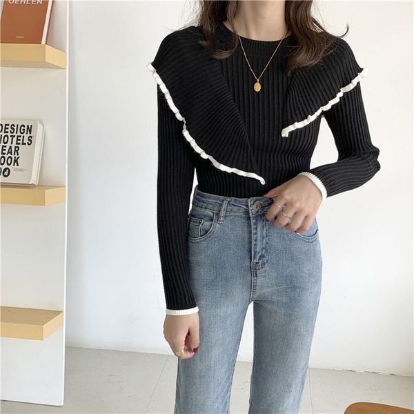 

women's sweaters wholesale 2021 spring autumn winter fashion casual warm nice women knitted sweater woman female ol pullover py9011, White;black
